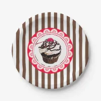 Chocolate Cupcake with Cherry Paper Plates