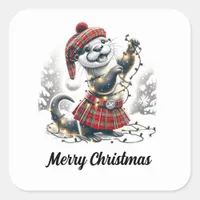 Scottish Christmas Otter Christmas Square Sticker