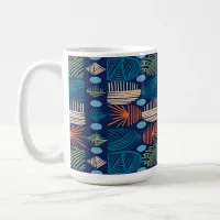 Caribbean Tribal Mudcloth: Festive Blue, Orange Coffee Mug