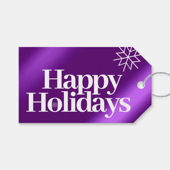 Minimalist Purple Foil Happy Holidays Snowflakes Gift Tags
