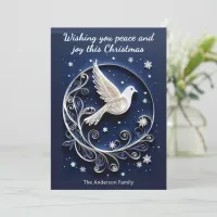 White Dove of Peace Elegant Simple Blue Christmas Holiday Card