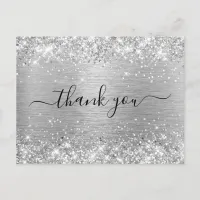 Glittery Silver Brushed Metal Birthday Thank You Postcard