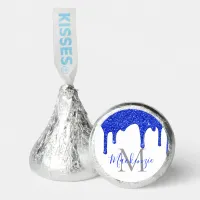 Chic White Royal Blue Glitter Drips Monogram Hershey&#174;'s Kisses&#174;