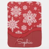 Christmas Festive White Winter Snowflakes On A Red Baby Blanket