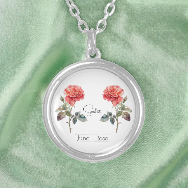 Birth Month Flower June Rose Silver Plated Necklace