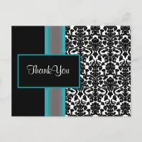 Aqua White Black Damask Wedding Invitations