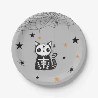 Halloween Party Cute Modern Skeleton Cat  Paper Plates