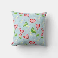 Fun Colorful Hearts and Flowers Throw Pillow