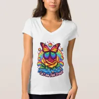 Vibrant Butterfly Perched on Colorful Rose T-Shirt