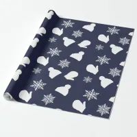 Dark Blue Holiday Mittens and Christmas Hats Wrapping Paper