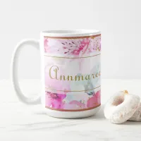 Pretty Custom Name Floral Pink and Gold  Latte Mug