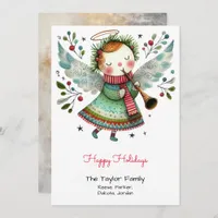 Cute Angel Illustration Happy Holiday Card