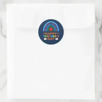 Happy Teachers Day Rainbow & Apple Classic Round Sticker