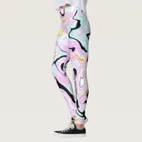 Fluid Art  Cotton Candy Pink, Teal, Black and Gold Leggings