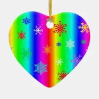 Rainbow Heart Snowflakes Christmas LGBTQ Ceramic Ornament