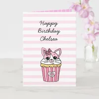 Pink Kitten Cupcake Girl's Birthday Card