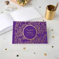 Gold Foil Daisies Floral Royal Purple Wedding Foil Guest Book