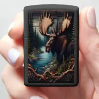 Carved Moose by a Stream Zippo Lighter