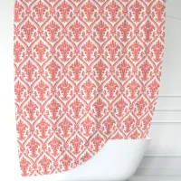 Coral and White Damask Shower Curtain