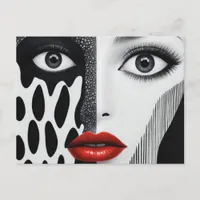 Abstract Face Black White Red Postcard