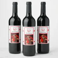 50 & Fabulous Photo Name Red 50th Birthday WH Red Wine Label