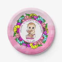 Girl's Baby Shower, Baby with Teddy Bear Paper Plates