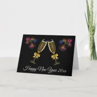 Happy New Year Black Gold Fireworks Card