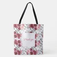 Watercolor Pretty Floral Name Tote Bag