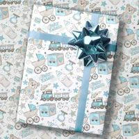 Add Baby Boy Name Nursery Blue Newborn Glitter Wrapping Paper