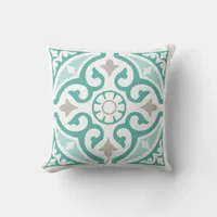 Teal Duck Egg Blue and White Moroccan Tile Throw Pillow