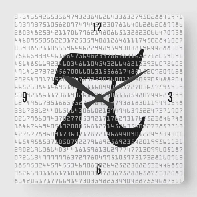 Many Many Digits of Pi Mathematical Constant Square Wall Clock