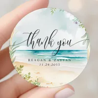 Watercolor Beach Wedding Thank You Classic Round Sticker