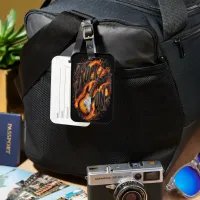 Flaming electric guitar with bold text luggage tag