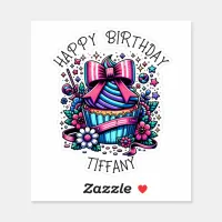 Birthday Cupcake Whimsical Personalized Sticker