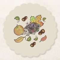 Cute hand drawn fall hedgehog saying Thank you Paper Coaster