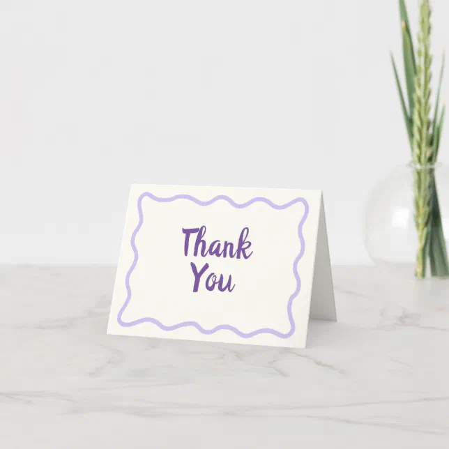 Whimsical Minimal Wavy Border Handwritten Lavender Thank You Card