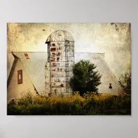 The Barn Quilt, Silo, and Sunflowers Poster