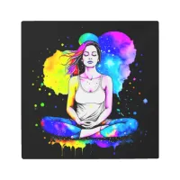 Beautiful Watercolor Woman Meditating Abstract Metal Print