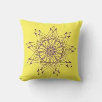 Royal Purple and Yellow Sharp Mandala Throw Pillow