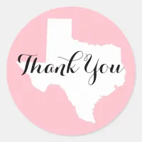 Pink White and Black Texas Wedding Thank You Classic Round Sticker