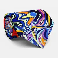 Hand painted Art Deco pattern  - orange and blue Tie