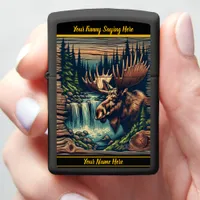 Moose by a calm forest stream zippo lighter