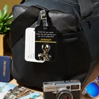 Golden Alien Reaching out in a Surreal, Dark Realm Luggage Tag