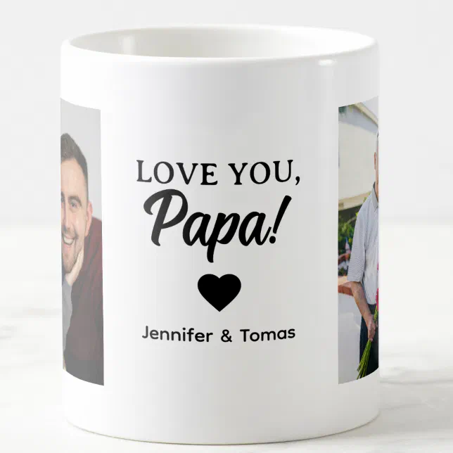 Love You Papa | Personalized Text | Two Photo Coffee Mug