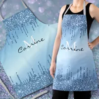 Monogram Frozen Ice Blue Dripping Glitter Metallic Apron