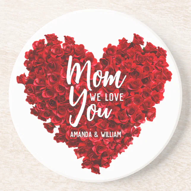 Red Roses Heart Love You Mom Mother's Day Coaster