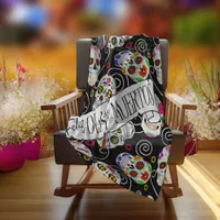 Sugar Skulls and Swirls Rose Black ID725 Fleece Blanket