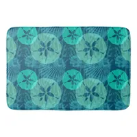 Ocean Blue and Aqua Sand Dollars and Sea Shells Bath Mat