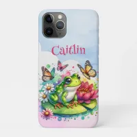 Personalized Frog, Flowers and Butterflies iPhone 11 Pro Case