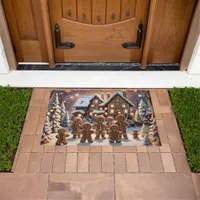 Gingerbread house and cute gingerbread family  doormat